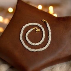 Handcrafted Artisanal Twisted White Topaz Beads Necklace