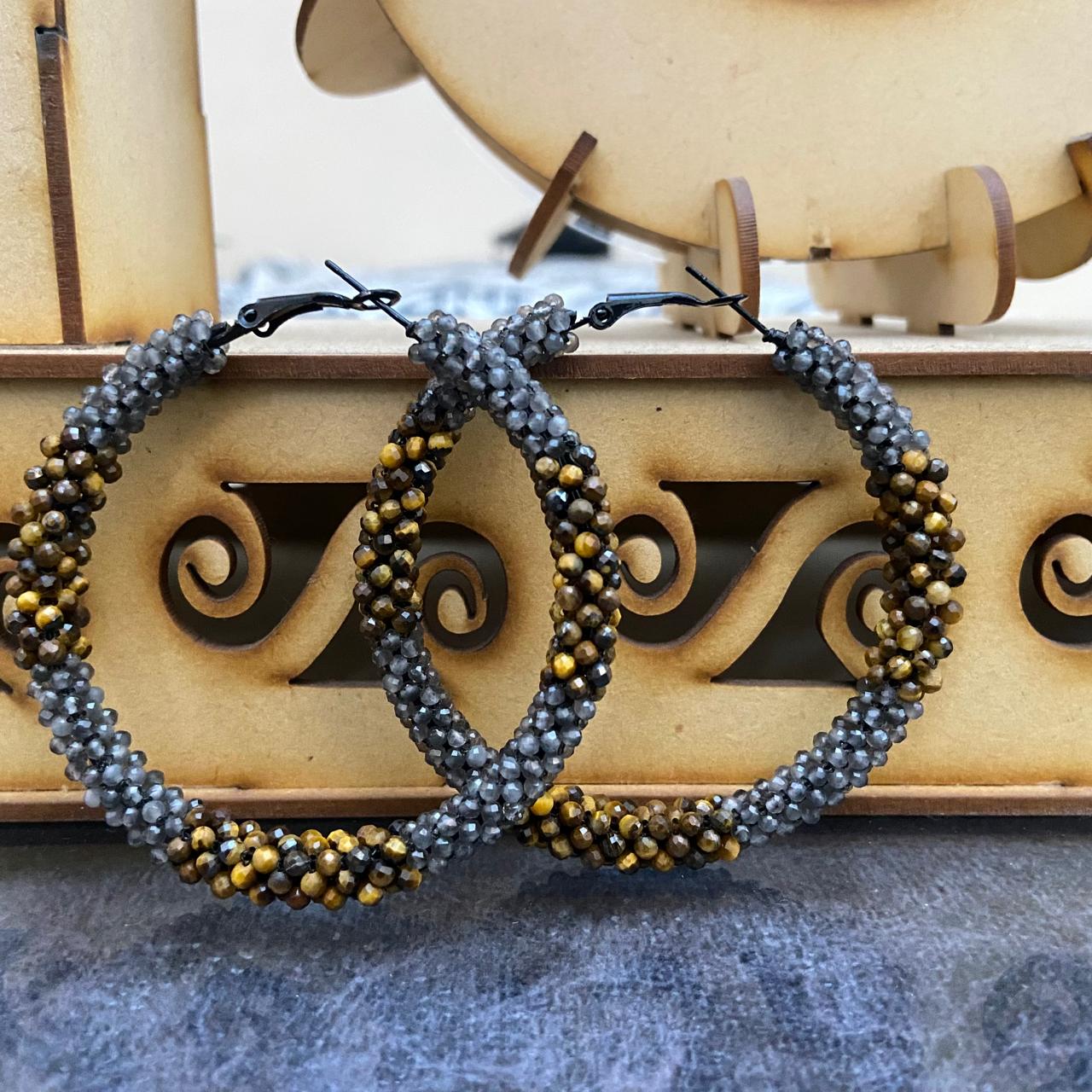 handcrafted artisanal tiger eye and black obsidian earrings